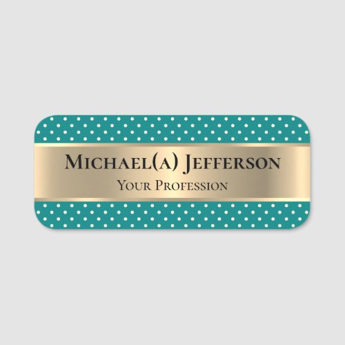 Elegant Green_Blue Teal  Polka Dot Luxury Golden Name Tag