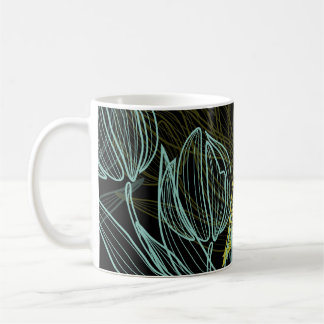 Elegant green, blue tulips pattern coffee mug