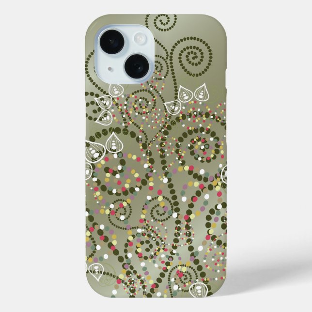 Elegant Green Bohemian Deco Dots Spirals Artistic Case-Mate iPhone Case (Back)