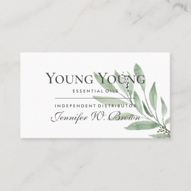 Elegant Green Boho Floral Nature Essential Oils Business Card (Front)