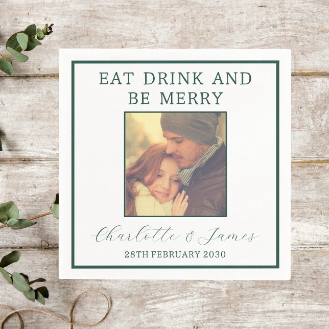 Elegant Green Border Wedding Photo Napkins (Creator Uploaded)