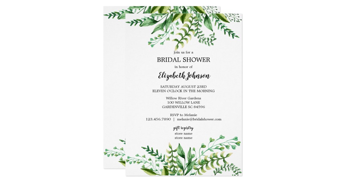 Elegant Green Botanical Bridal Shower Invitation | Zazzle.com