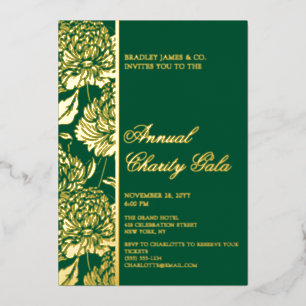 Elegant Green Botanical Charity Event Gala Party Foil Invitation