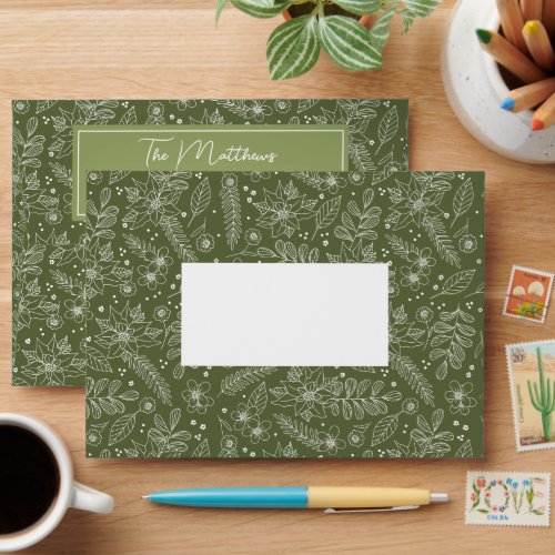 Elegant Green Botanical Christmas Envelope