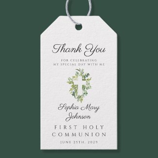 Elegant Green Botanical Cross First Communion 