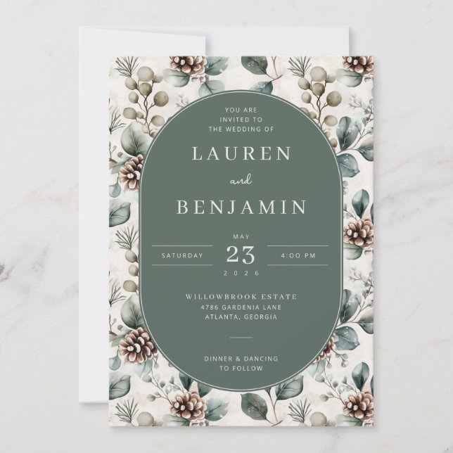 Elegant Green Botanical Invitation (Front)