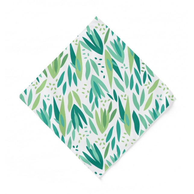 Elegant Green Botanical Leafs Pattern Bandana (Front)
