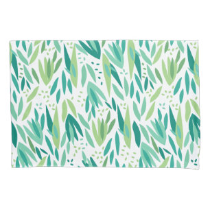 Elegant Green Botanical Leafs Pattern Pillowcase