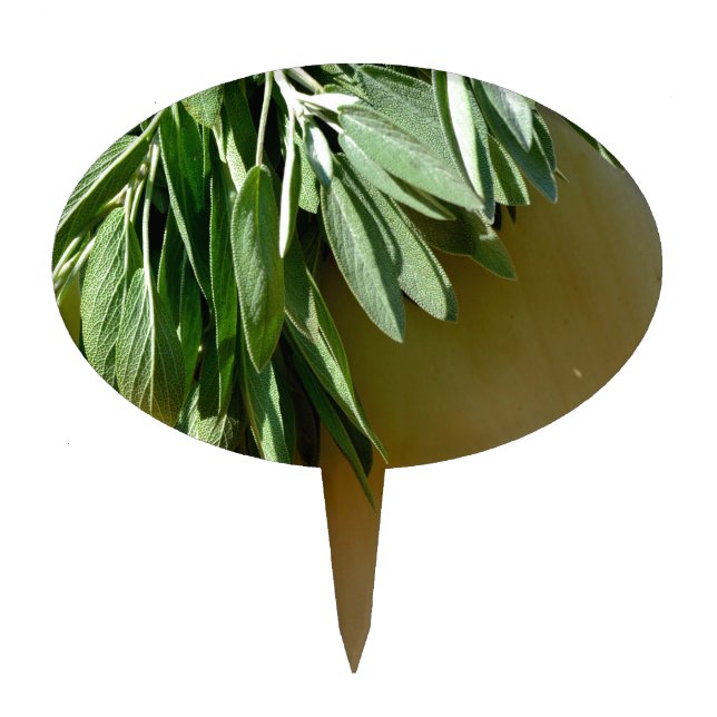 Elegant green botanical leaves Fresh-cut herbs Cake Topper (Front)