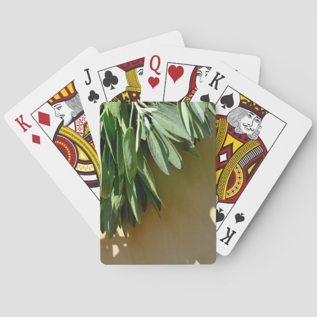 Elegant green botanical leaves Fresh-cut herbs Poker Cards (Back)
