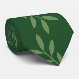 Elegant Green Botanical Leaves Pattern Men's Neck Tie