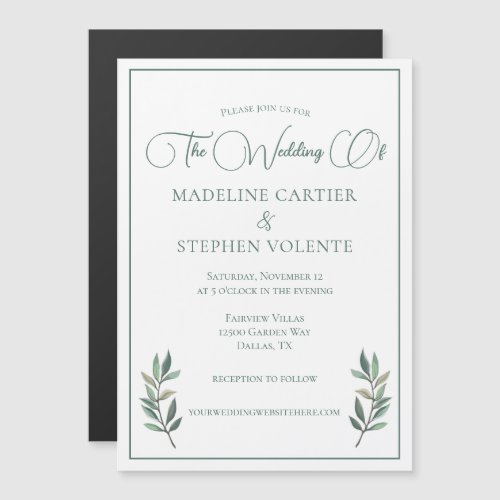 Elegant Green Botanical Modern Fall Wedding Magnetic Invitation