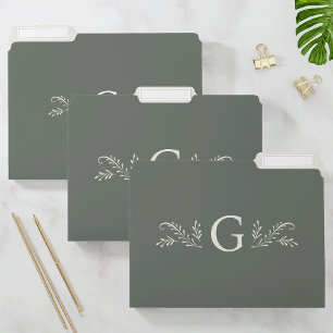 Elegant Green Botanical Monogram File Folder