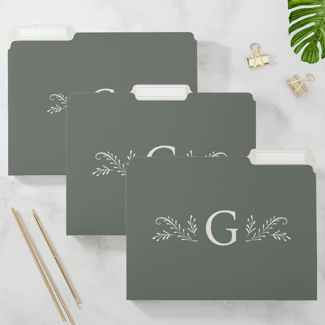 Elegant Green Botanical Monogram File Folder (Creator Uploaded)