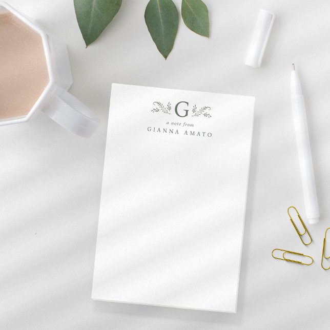 Elegant Green Botanical Monogram & Name Post-it Notes (Creator Uploaded)
