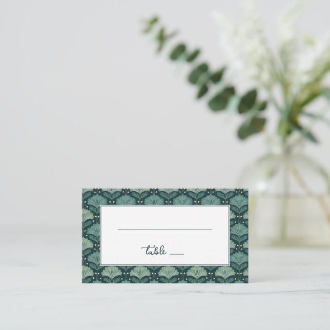 Elegant Green Botanical Pattern Place Card (Standing Front)
