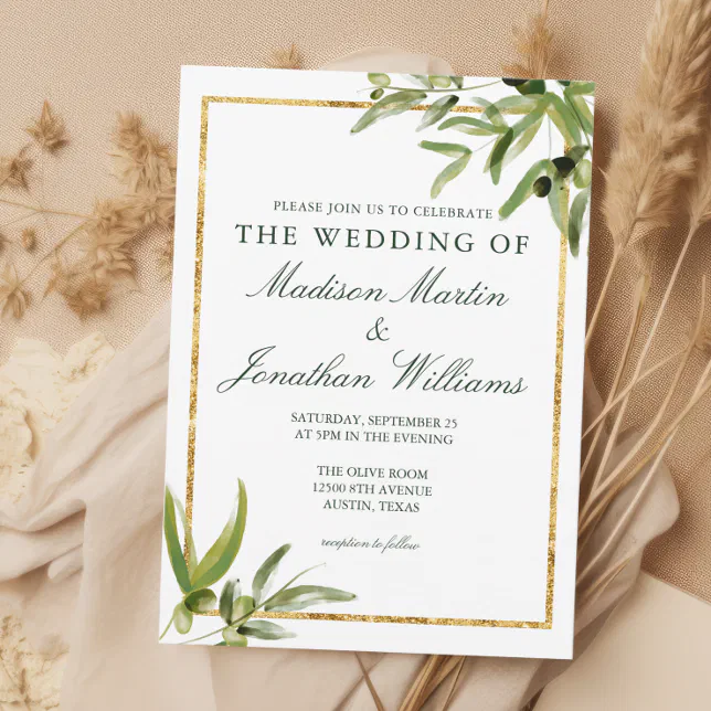 Elegant Green Botanical Vine Gold Greenery Wedding Invitation | Zazzle