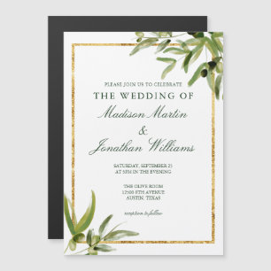 Elegant Green Botanical Vine Gold Greenery Wedding Magnetic Invitation