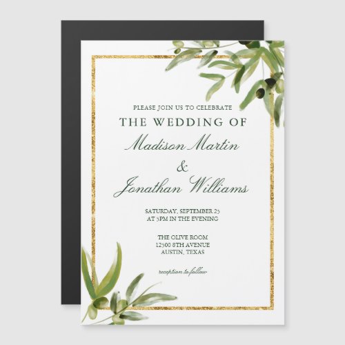 Elegant Green Botanical Vine Gold Greenery Wedding Magnetic Invitation