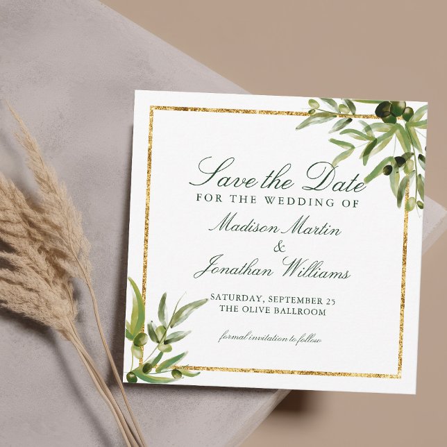 Elegant Green Botanical Vine Gold Save the Date Invitation (Creator Uploaded)