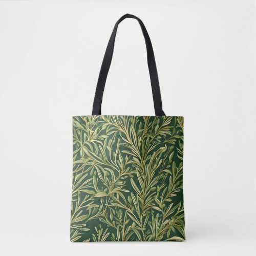 Elegant Green Botanical Vintage Foliage Pattern Tote Bag