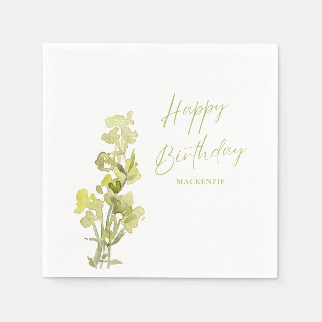 Elegant Green Botanical Watercolor 30th Birthday Napkins (Front)