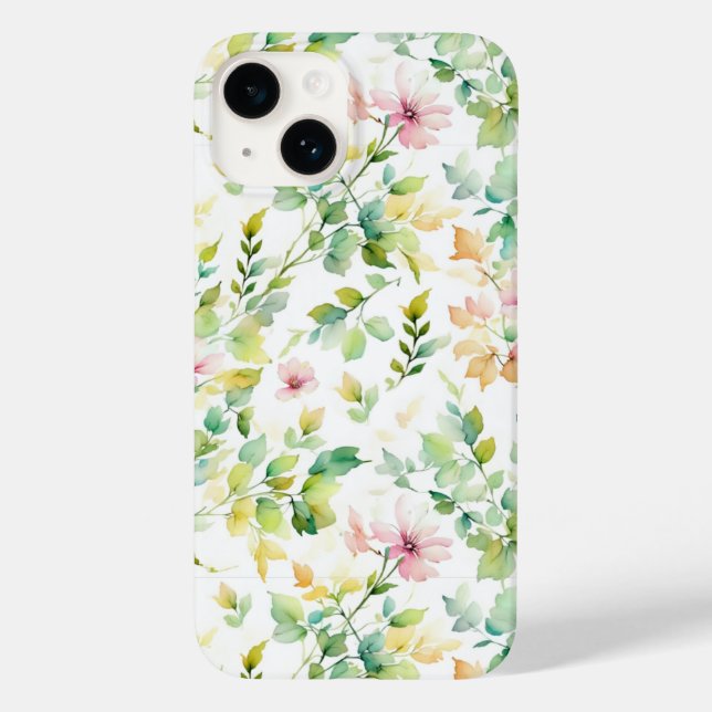 Elegant green botanical watercolor wildflowers  Case-Mate iPhone case (Back)