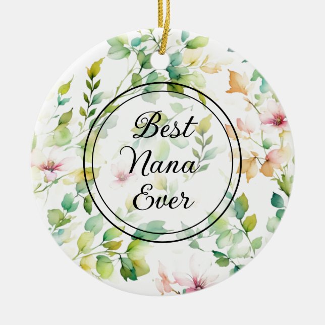 Elegant green botanical watercolor wildflowers  ceramic ornament (Front)