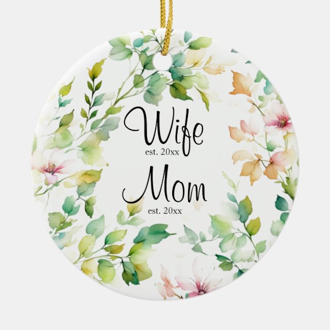 Elegant green botanical watercolor wildflowers  ceramic ornament (Front)