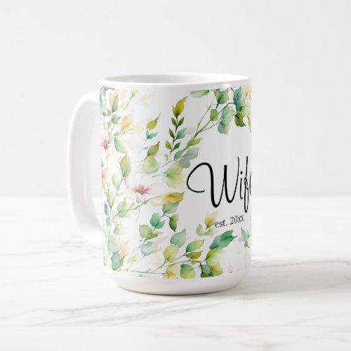 Elegant green botanical watercolor wildflowers  coffee mug