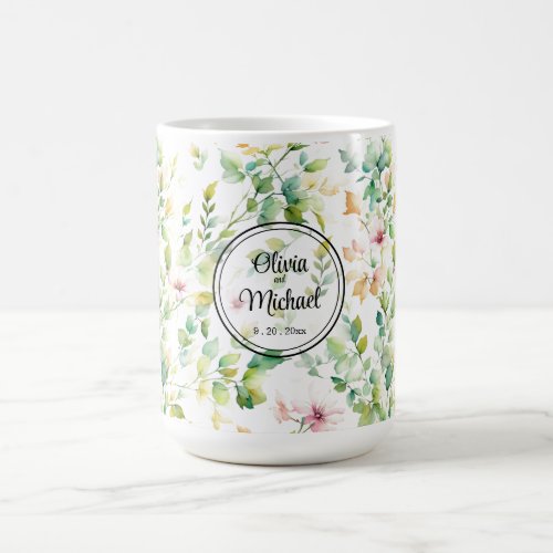 Elegant green botanical watercolor wildflowers  coffee mug