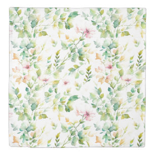 Elegant green botanical watercolor wildflowers duvet cover