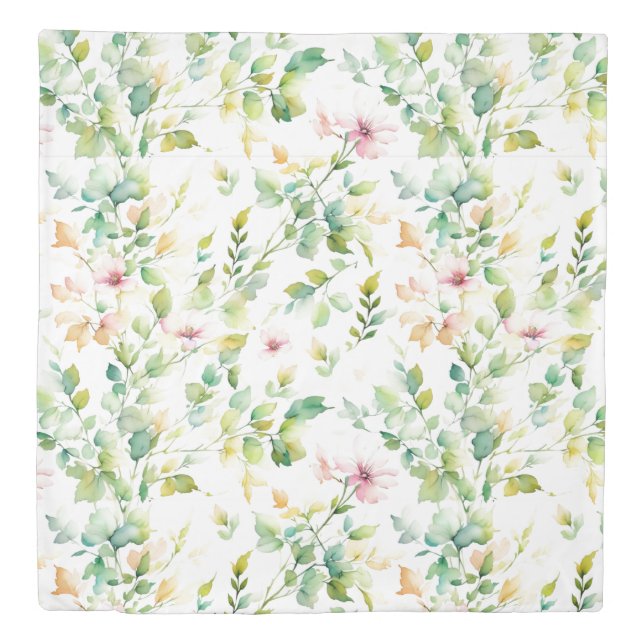 Elegant green botanical watercolor wildflowers  duvet cover (Front)