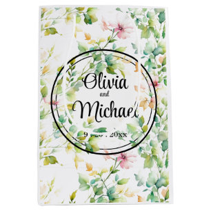 Elegant green botanical watercolor wildflowers medium gift bag