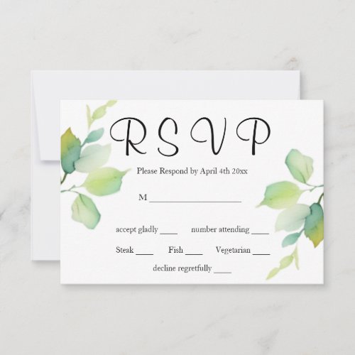 Elegant green botanical watercolor wildflowers  RSVP card