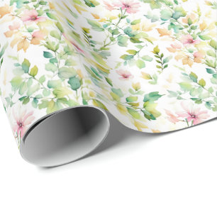 Elegant green botanical watercolor wildflowers wrapping paper