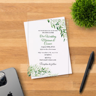 Elegant Green Botanical Wedding Acrylic Invitations