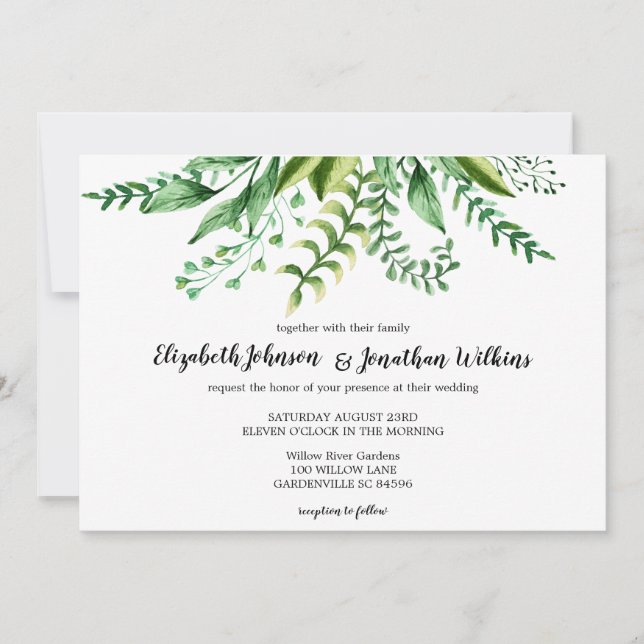 Elegant Green Botanical Wedding Ceremony Invitation (Front)