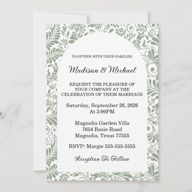Elegant Green Botanical Wedding Invitation (Front)