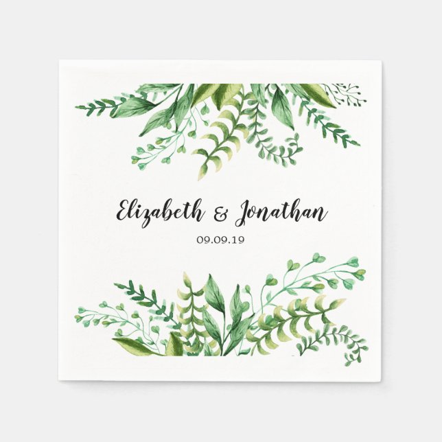 Elegant Green Botanical Wedding Napkins (Front)