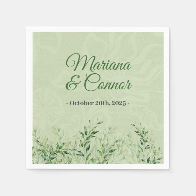 Elegant Green Botanical Wedding  Napkins (Front)