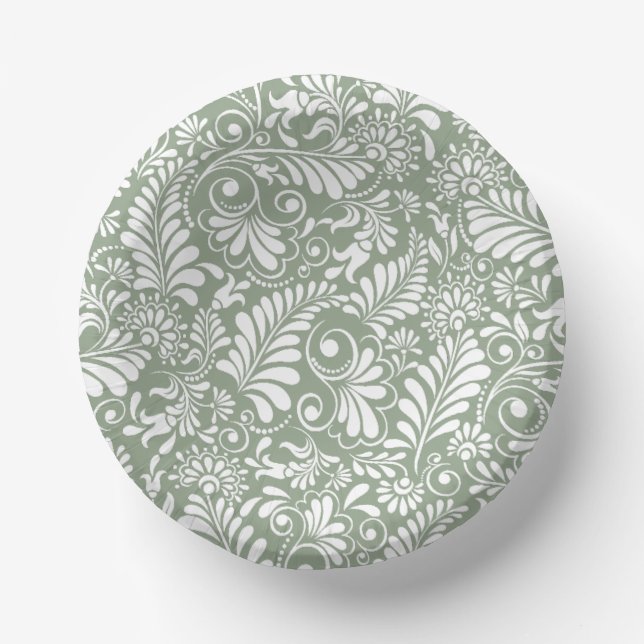 Elegant Green Botanical Wedding Paper Bowls (Front)