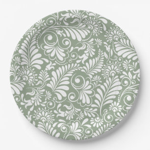 Elegant Green Botanical Wedding Paper Plates