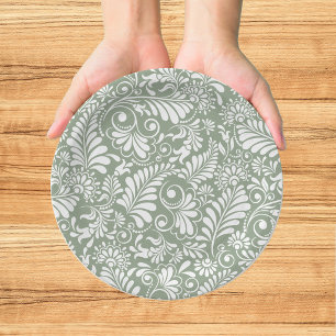Elegant Green Botanical Wedding Paper Plates