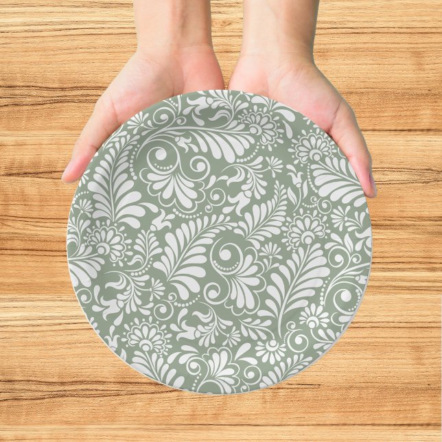 Elegant Green Botanical Wedding Paper Plates (Creator Uploaded)