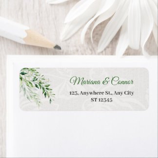 Elegant Green Botanical Wedding Return Address Label