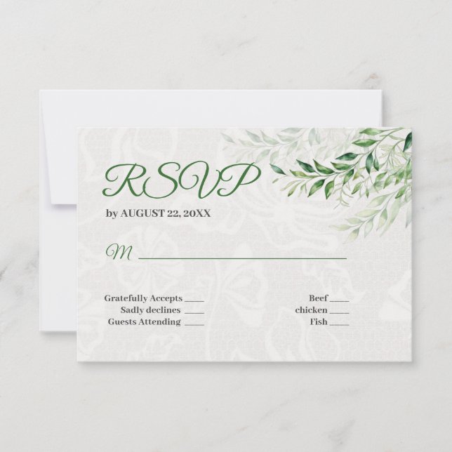 Elegant Green Botanical Wedding RSVP Card (Front)