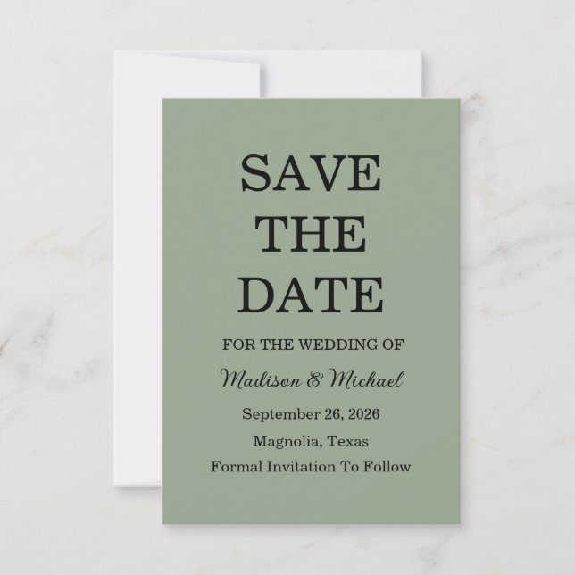 Elegant Green Botanical Wedding Save The Date (Front)