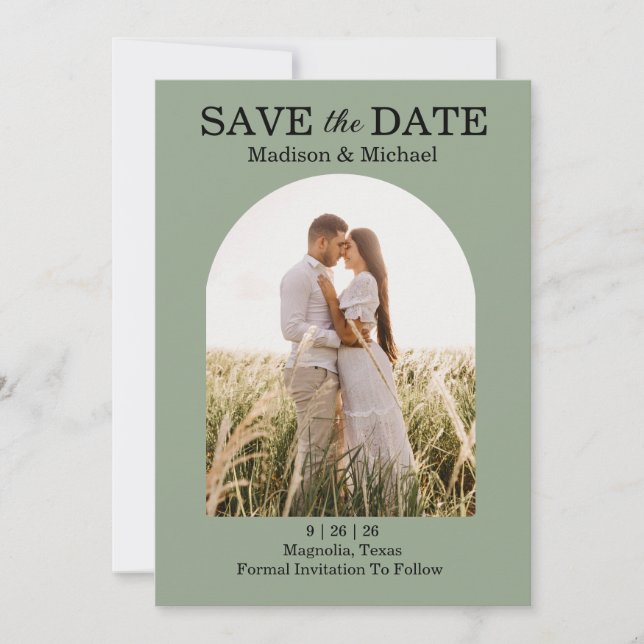 Elegant Green Botanical Wedding Save The Date (Front)