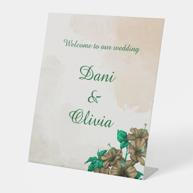 Elegant Green Botanical Wedding Welcome Sign (Front)